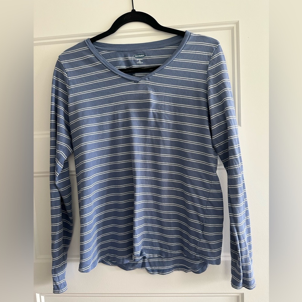 Old Navy Blue and White Striped Long-sleeve Tee